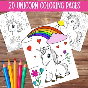 Printable Unicorn Coloring Pages For Kids and Adults, Adorable Kawaii Style, Unicorn Birthday Party, Activity For Kids, 20 Digital Pages