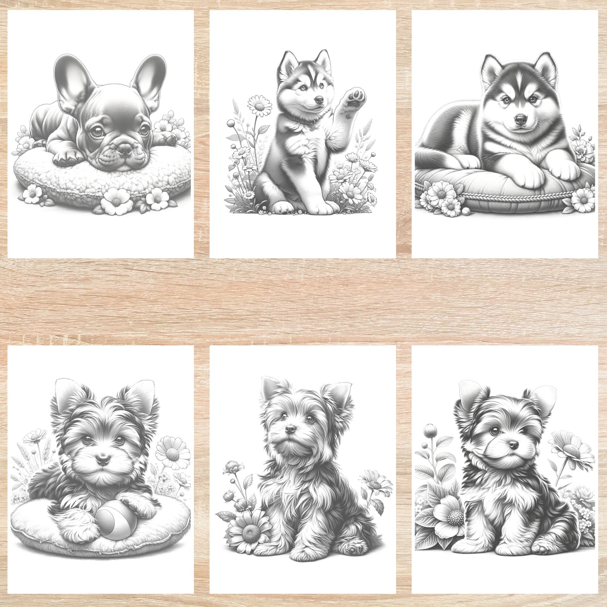 50 Adorable Puppy Coloring Pages for Adults and Kids Grayscale Coloring ...