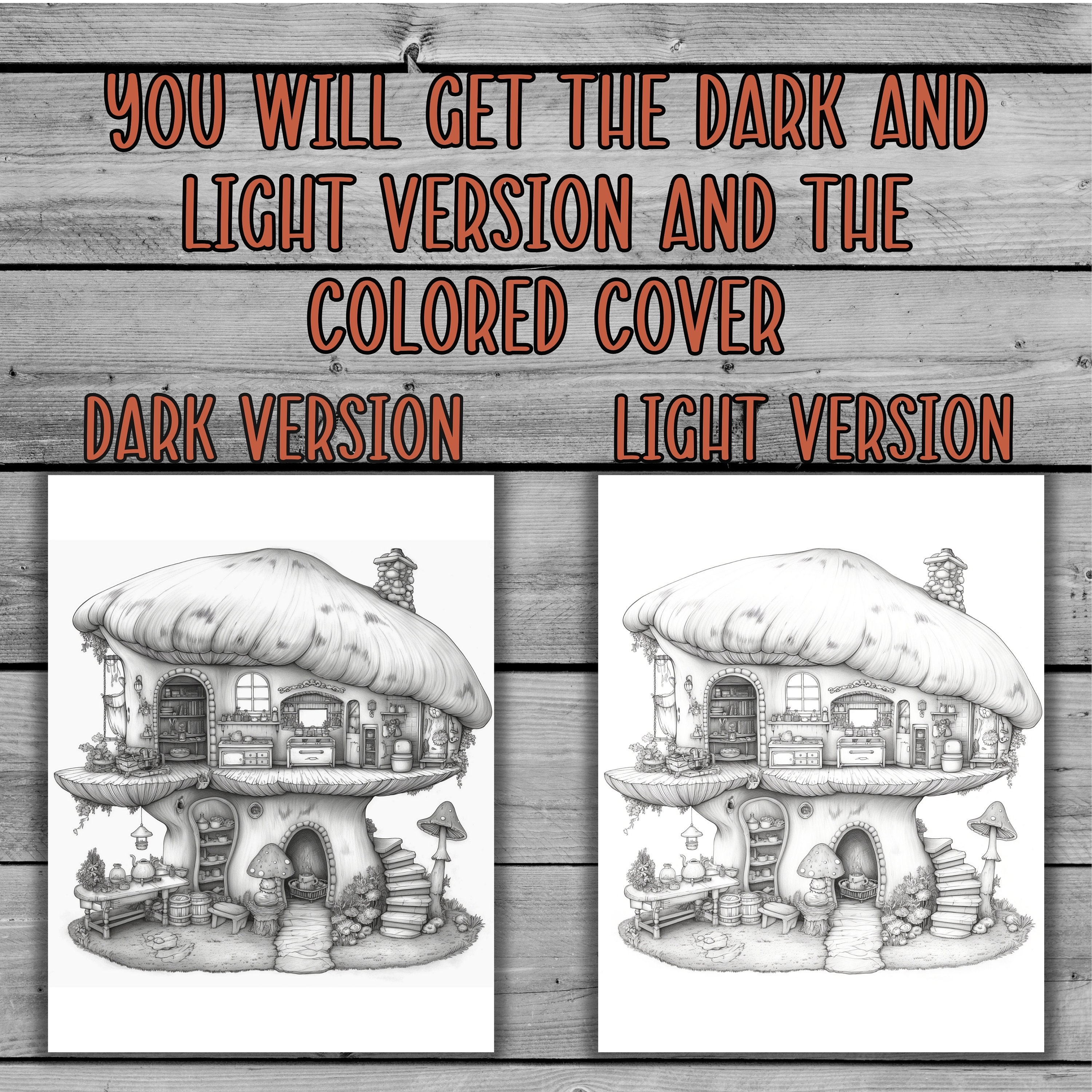 25 Mushroom Houses Coloring Pages for Adults and Kids, Mushroom Pocket ...