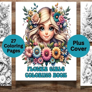 27 Flower Girls Coloring Pages for Adults,  Floral Beauties Coloring Pages, Flower Coloring Pages, Floral Girl Coloring Cute Botanical Girls