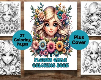 27 Flower Girls Coloring Pages for Adults,  Floral Beauties Coloring Pages, Flower Coloring Pages, Floral Girl Coloring Cute Botanical Girls