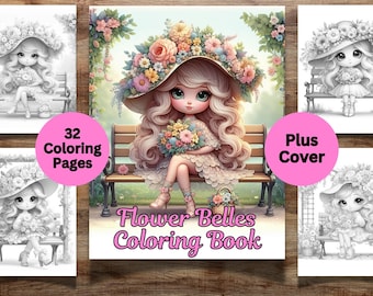 32 Flower Belles Coloring Book for Adults, Floral Beauties Coloring Pages, Flower Coloring Pages, Floral Girl Coloring Cute Botanical Girls
