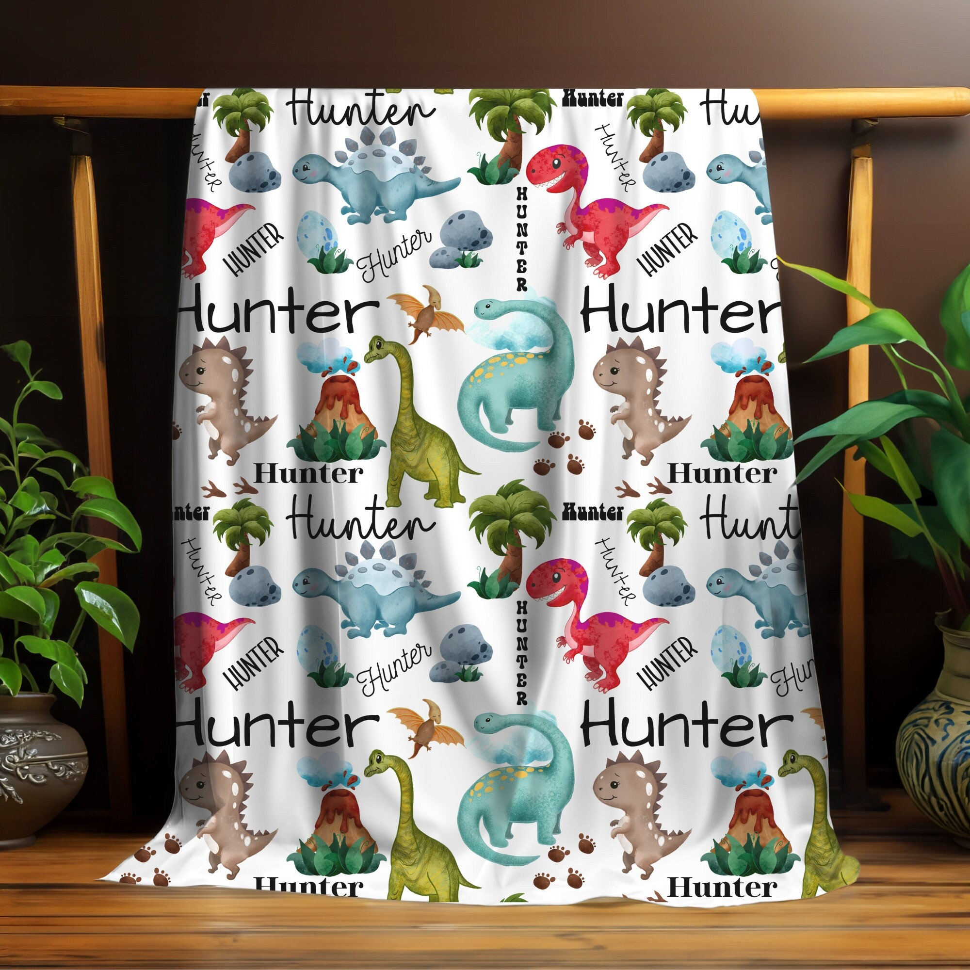Personalized Dinosaur Baby Blanket, Dinosaur Blanket for Boys and Girls