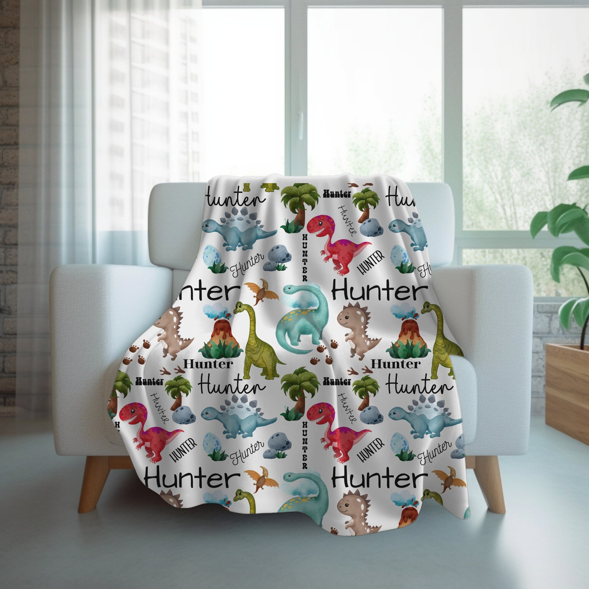 Personalized Dinosaur Baby Blanket, Dinosaur Blanket for Boys and Girls