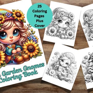 25 Cute Garden Gnomes Coloring Pages for Adults, Fantasy Gnomes, Whimsical Gnomes Coloring Book, Digital Download, Printable Download Sheets