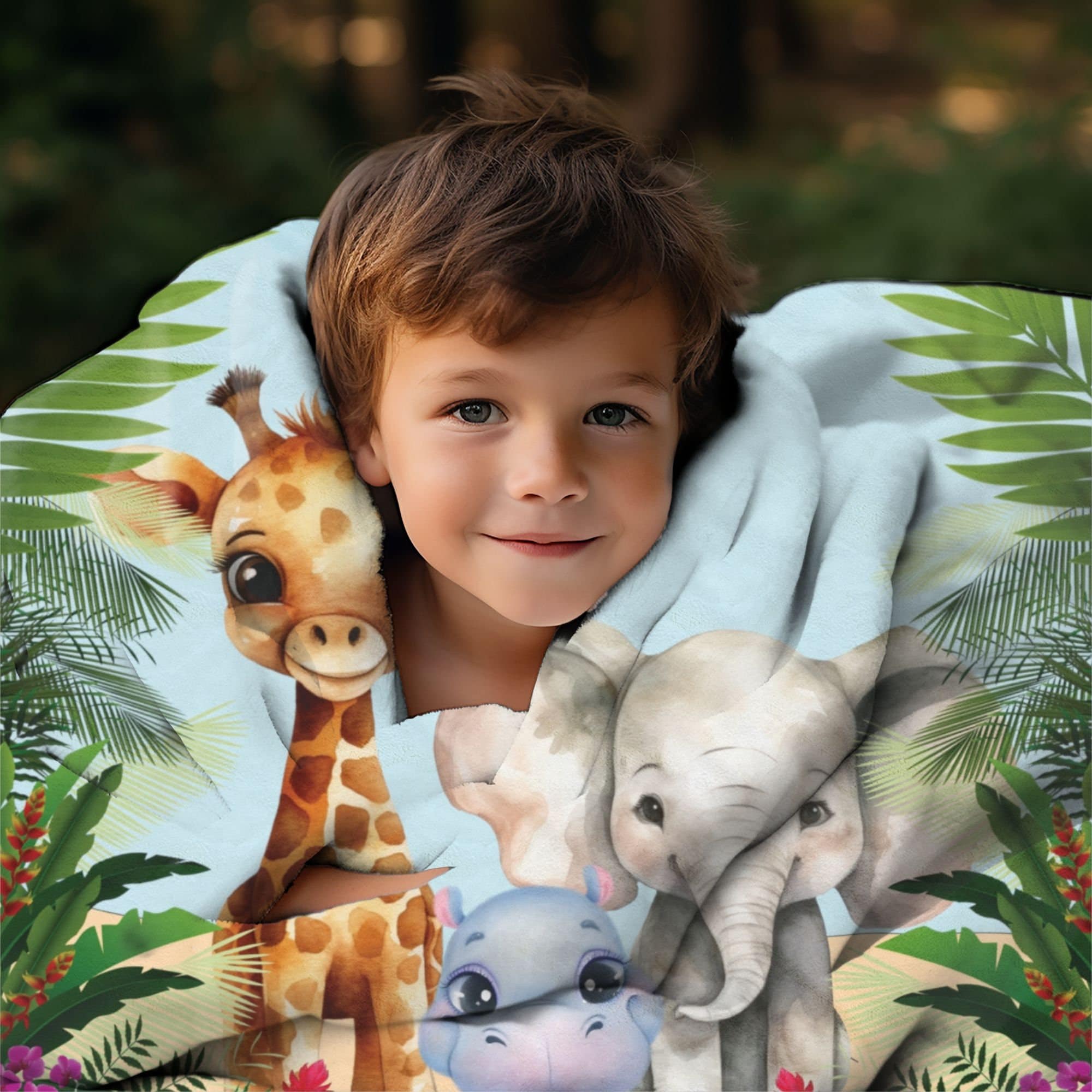 Personalized Jungle Safari Baby Blanket With Giraffe Elephant - Etsy