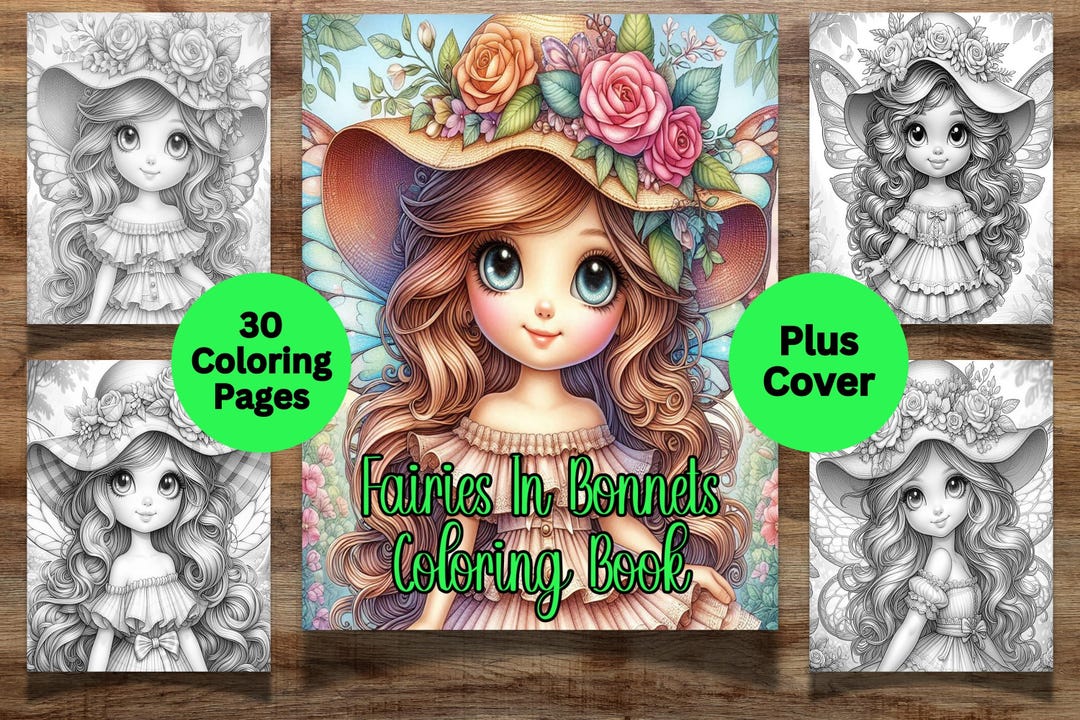 30 Beautiful Fairies in Bonnets Coloring Book, Magical Fantasy Fairy ...
