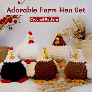 Adorable conjunto de gallina de granja tejida a crochet / amigurumi / crochet para principiantes / patrón de crochet en PDF / amigurumi sin costura / regalo para baby shower / paquete de crochet /
