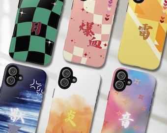 Demon Anime Inspired Kanji 1 Dual-layer Tough Phonecase for iPhone Samsung,Matching Gift Tanjiro Nezuko Zenitsu Inosuke Flame & Sound Pillar