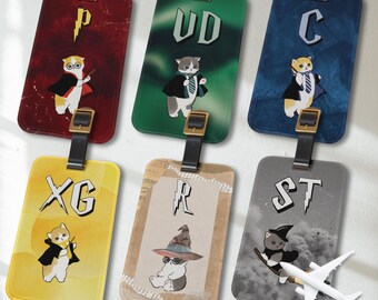 Étiquette acrylique personnalisée monogramme HP Wizard Cat pour bagage, sac de voyage, sac à dos étudiant, nom personnalisé cadeau pour amateur de poterie Harry