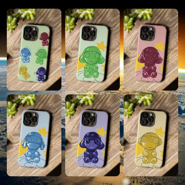 Keroro Gummy Bear Inspired Dual-layer Tough Phonecase for iPhone 15 14 13 12 Samsung, Hand-Drawn Cute Kawaii 90s Anime Sgt Frog Fan Art Gift