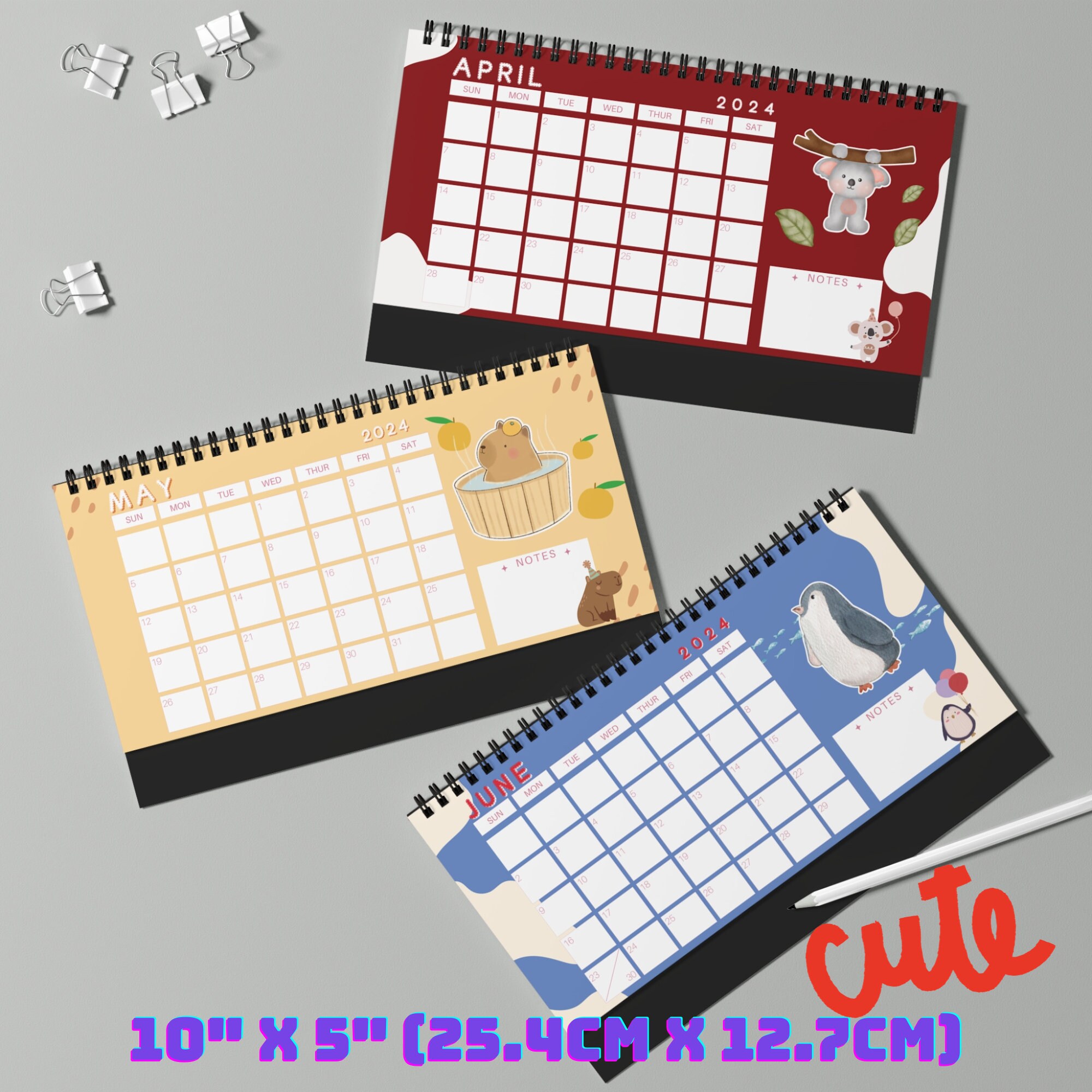 2024 Cute Rare and Endangered Animal Desk Calendar, Landscape 10x5