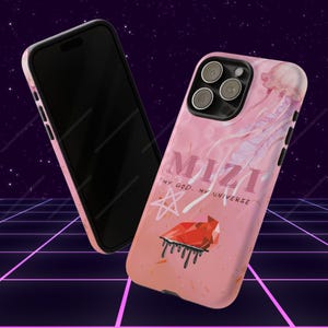 🎵 Alien Stage Phone Case Designs:
💗 ALNST MIZI: Soft pink background with "MY CLEMATIS" stage elements, flames from "Karma", a half-heart gem, and jellyfish motifs. Features the quote: "My God. My universe".