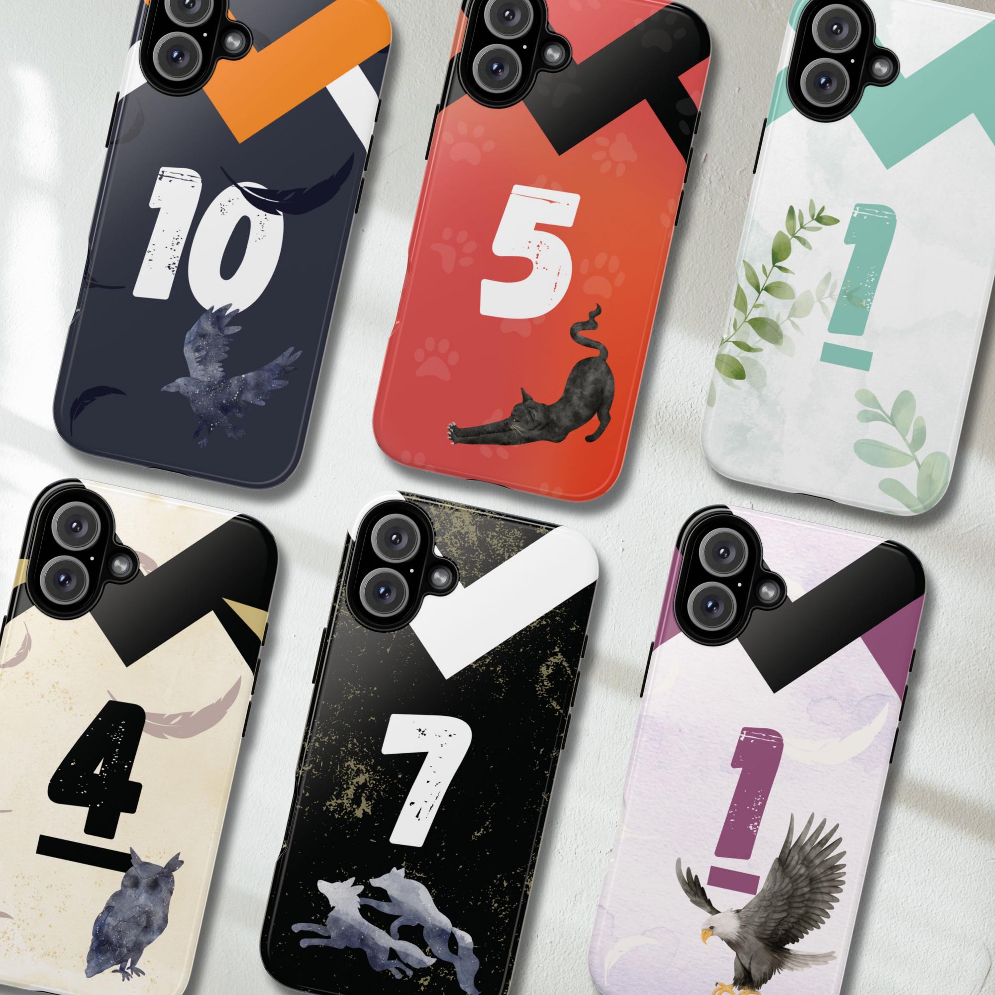 Personnalisez le QG ! Coque de téléphone résistante double couche inspirée d'un club de volley-ball d'anime pour iPhone Samsung, corbeau de l'équipe, hibou chat, renard, congé, maillot aigle Non