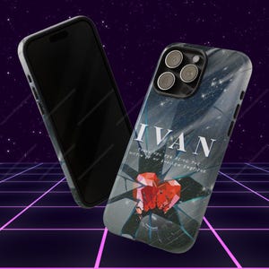 🎵 Alien Stage Phone Case Designs:
💙 ALNST IVAN: Dark blue background with shooting stars from "Black Sorrow", broken glass from "Cure", and a heart gem. Features the quote: "Thank you for being the victim of my shallow emotions".