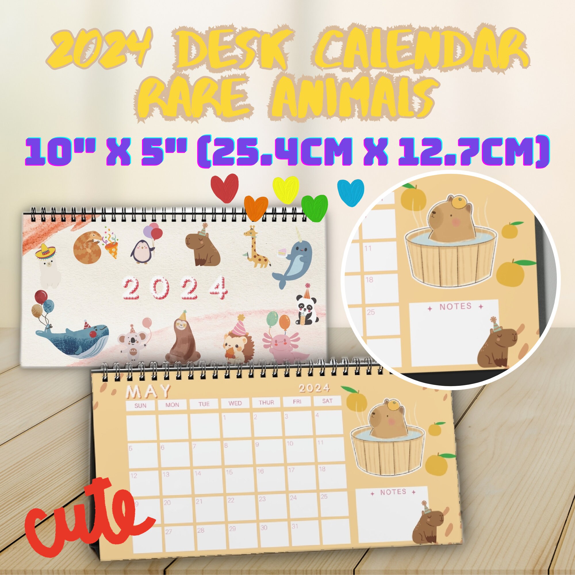 2024 Cute Rare and Endangered Animal Desk Calendar, Landscape 10x5