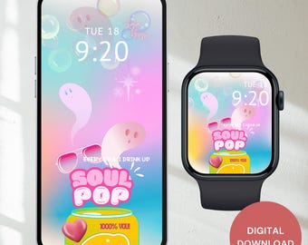 Ensemble musique pop soul/soda pour Apple Watch et fond d&#39;écran numérique pour iPhone, téléchargement instantané KPDH Demon Sajaboys Halloween fond d&#39;écran pour téléphone intelligent