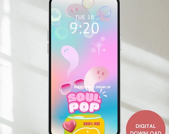 Soul/Soda Pop iPhone numérique papier peint, téléchargement immédiat, écran de smartphone Demon Sajaboys, Kpop Trio Hunter inspiré Halloween économiseur d&#39;écran