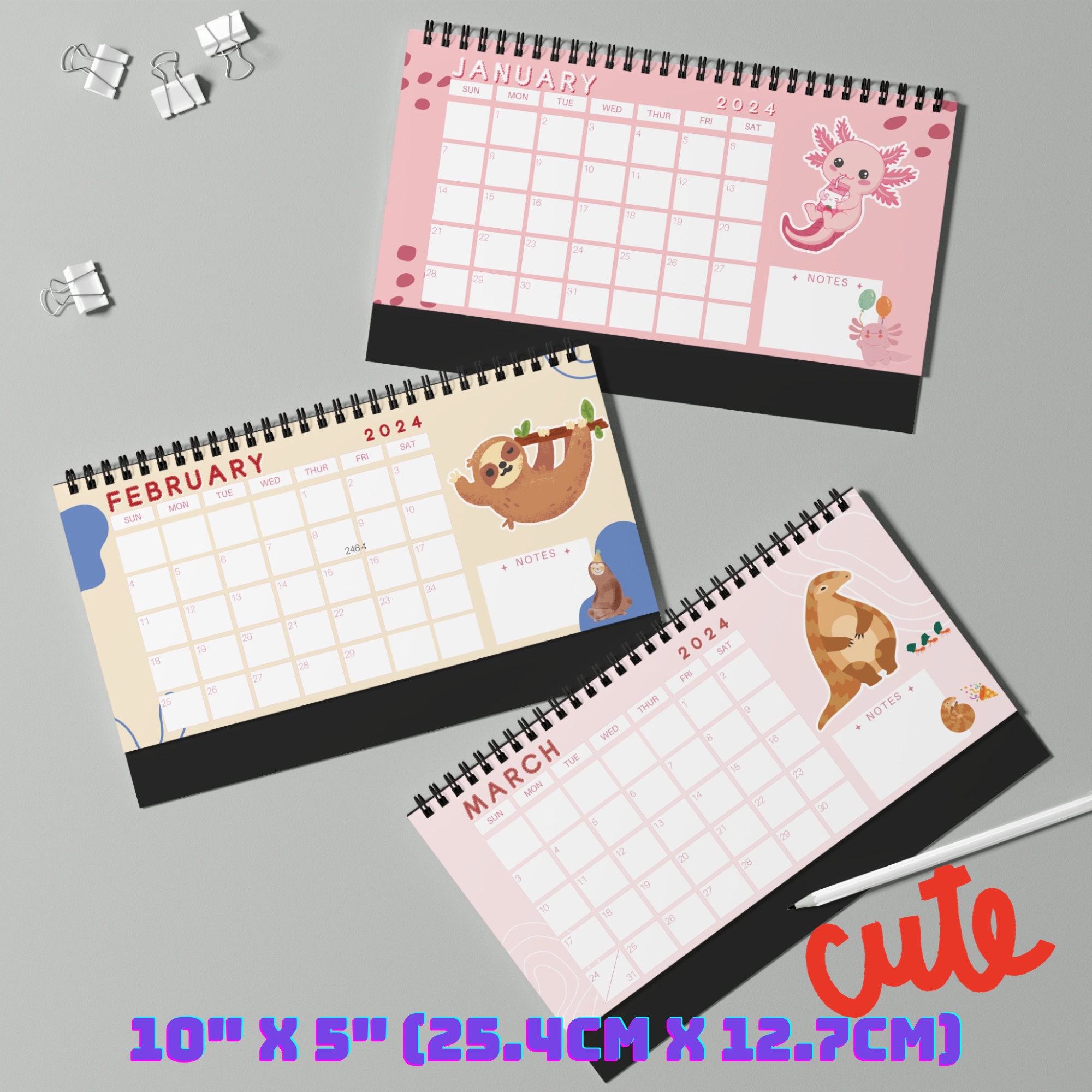 2024 Cute Rare and Endangered Animal Desk Calendar, Landscape 10x5