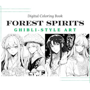 Forest Spirits Ghibli Style Art Anime Kolorowanka, 30 Stron Manga Postacie z Kreskówek Kolorowanki dla Dzieci i Dorosłych, Ulga w Lęku