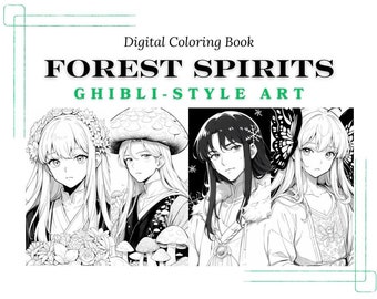 Waldgeister Ghibli Style Art Anime Malbuch, 30 Seiten Manga Cartoon Charaktere Malseiten für Kinder & Erwachsene, Angst Relief