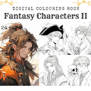 Fantasy Anime Malbuch, 24 Seiten Niedlich Manga Zeichentrickfiguren Digitale Ausmalseiten für Kinder & Erwachsene, Beruhigend, Angst Relief