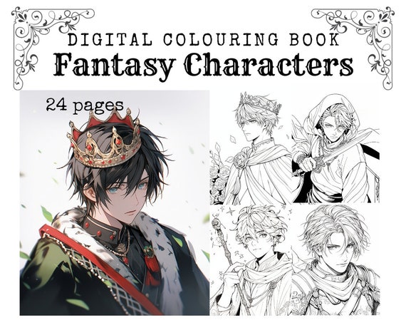 Fantasy Anime Coloring Book, 24 Pages Manga Cartoon Characters Coloring Pages for Children & Adults, Calming Anxiety Relief Destressing