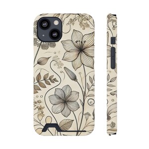 Custodia per telefono floreale con porta carte – Elegante accessorio ispirato alla natura / Regalo per lei / Custodia elegante e protettiva per tutti i giorni