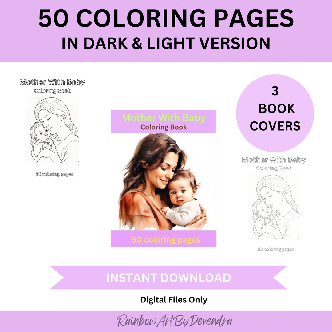 Adorable Moments : Mother Coloring Book, 50 Pages, Mother Baby Artwork ...