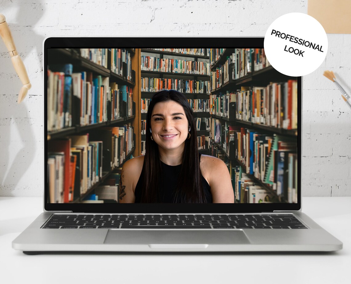 Library Background Bookshelf Zoom Virtual Background Etsy