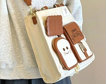 Leuke Toast Tote Bag, School Pendeltas, Handtas met grote capaciteit, Crossbody Tas, Messenger Bag