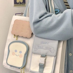 Süße Toast Tote Bag, Schule Pendeln Tasche, Handtasche mit großer Kapazität, Crossbody Tasche, Messenger Bag Light blue