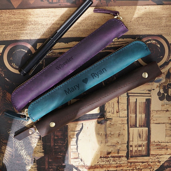 Customized Leather Zipper Pen Case, Personal Fountain Pen Case, Leather name Pen Case, Single Pen Carrier, Pocket Pen Case, Christmas gift