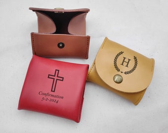 Personalized leather Rosary Pouch, Rosary Case,  Perfect 1st Communion and Confirmation Gift