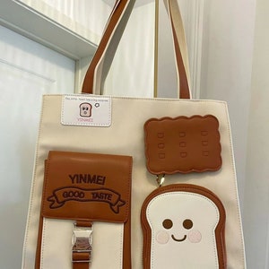 Süße Toast Tote Bag, Schule Pendeln Tasche, Handtasche mit großer Kapazität, Crossbody Tasche, Messenger Bag Bild 4