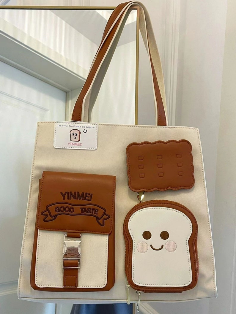 Süße Toast Tote Bag, Schule Pendeln Tasche, Handtasche mit großer Kapazität, Crossbody Tasche, Messenger Bag Bild 4