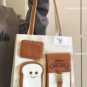 Süße Toast Tote Bag, Schule Pendeln Tasche, Handtasche mit großer Kapazität, Crossbody Tasche, Messenger Bag Bild 3