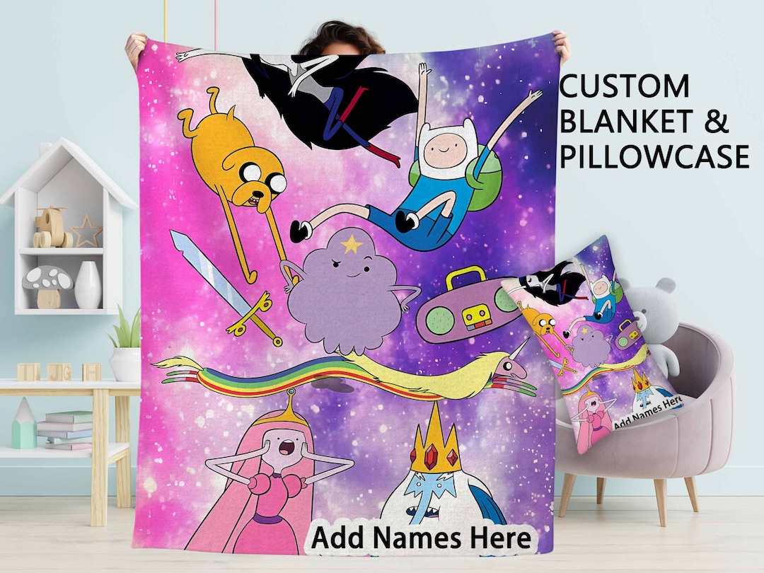 Personalized Cartoon Adventure Time Blanket Custom Name And Text Blanket 