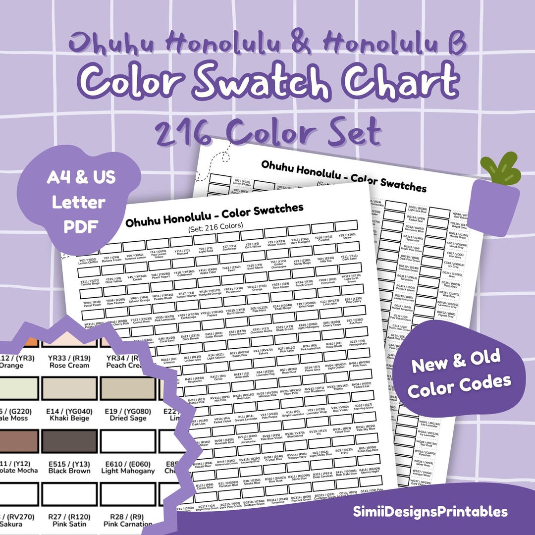 Ohuhu Honolulu 216 Color Swatch Chart | New & Old Codes (digital ...
