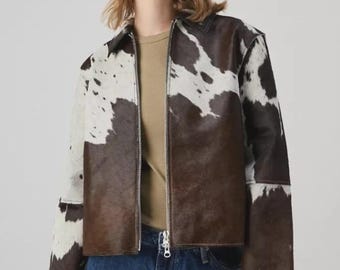 Giacca in pelliccia di vacchetta fatta a mano: cappotto da donna in stile boho western con pelo