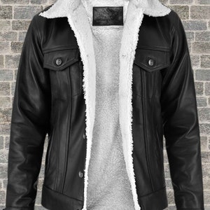 Giacca in pelle di agnello nera Sherpa da uomo: cappotto invernale