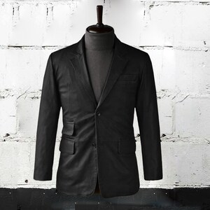 Elegant Black Lambskin Leather Blazer: Tailored Wedding Coat