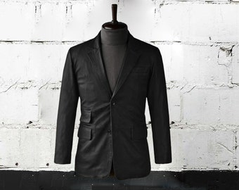 Elegant Black Lambskin Leather Blazer for Men: Tailored Groom Jacket Genuine Leather Wedding Coat.