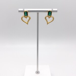 Gold Plated Heart Stud Earrings with Green Stone