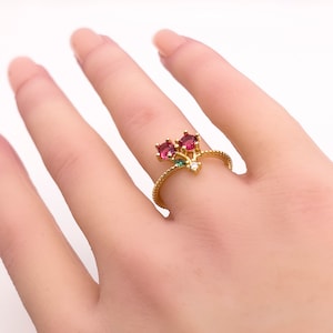 Kersenring met zirkoonsteen | Gouden fruitring