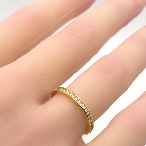 Gold Plated Eternity Ring: Dainty Zircon Stone Wedding Band
