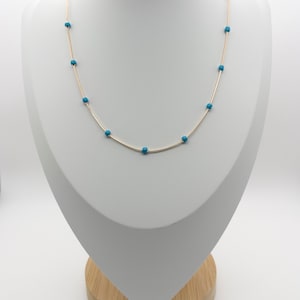 Gold Filled Blue Beaded Necklace: Dainty Charm Necklace