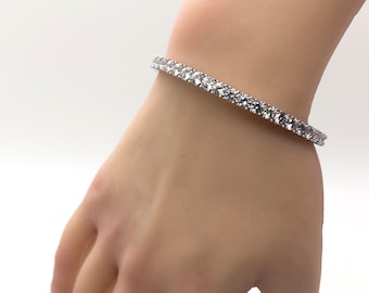 Diamond Model Bangle Bracelet | Stainless Steel Pave Bangle with Cubic Zirconia