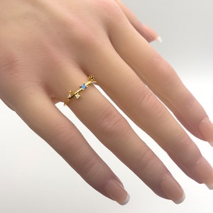 14K Gold Plated Ring: Dainty CZ Multi Color Stone Ring