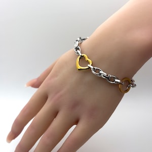 Heart Charm Bracelet • Stainless Steel Charm Love Bracelet • Gift for Her